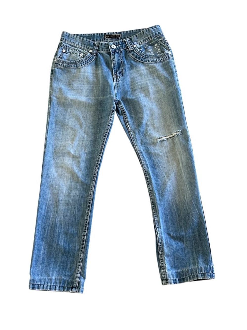 VTG Emporio Armani jeans distressed light wash EA eagle logo Y2K Italy